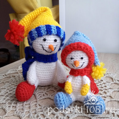 Вязаные Снеговики Мама и малыш