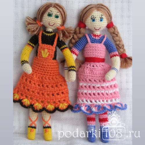 Вязаные куклы Маша и Лида